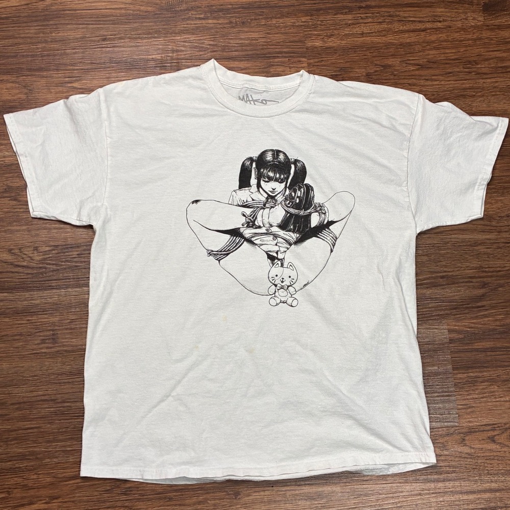 Mako Anime Bondage Girl Graphic T-Shirt Men's XL White Manga Tee